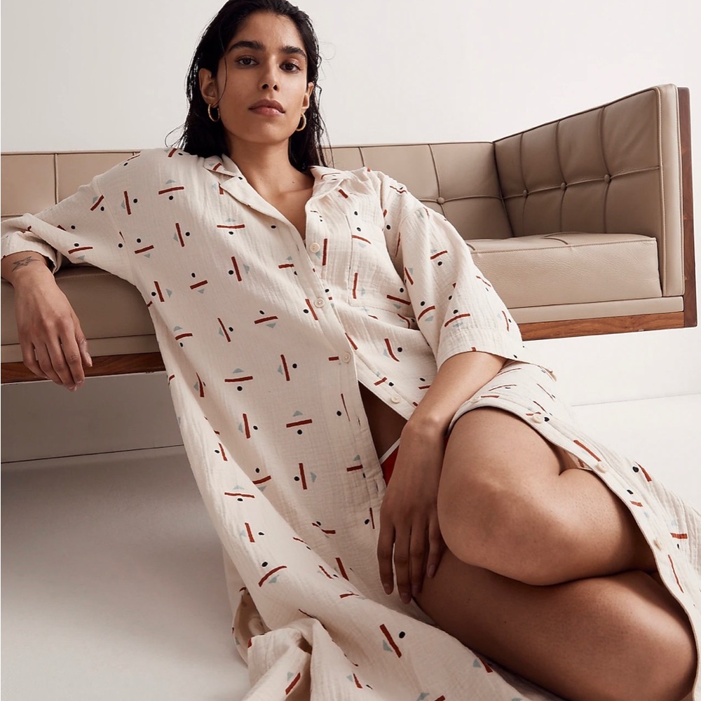 Madewell Cream Maxi Dress with Red and Black Pattern